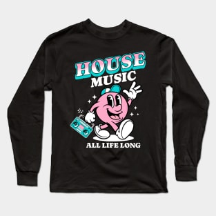 HOUSE MUSIC  - Retro Mascot All Life Long (white/pink) Long Sleeve T-Shirt